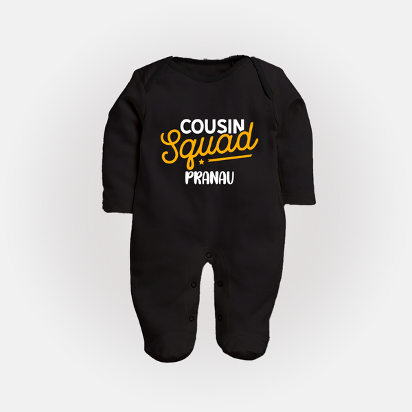 Tiny Cousin Team Sleep Suit / Full Sleeve Bodysuit | Personalized Infant Apparel - BLACK - New Born (Chest 7.5")