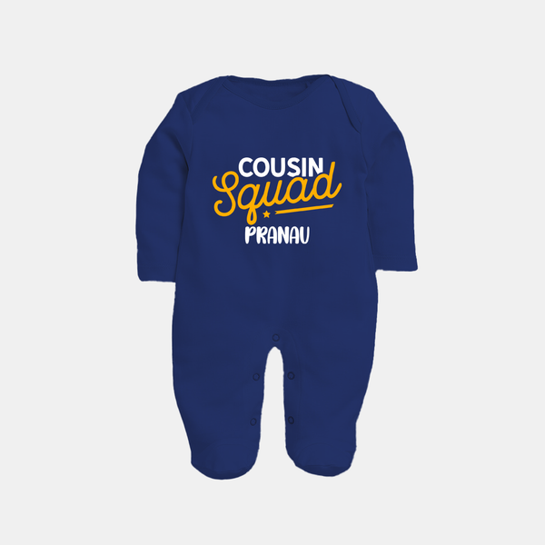 Tiny Cousin Team Sleep Suit / Full Sleeve Bodysuit | Personalized Infant Apparel - NAVY BLUE - New Born (Chest 7.5")