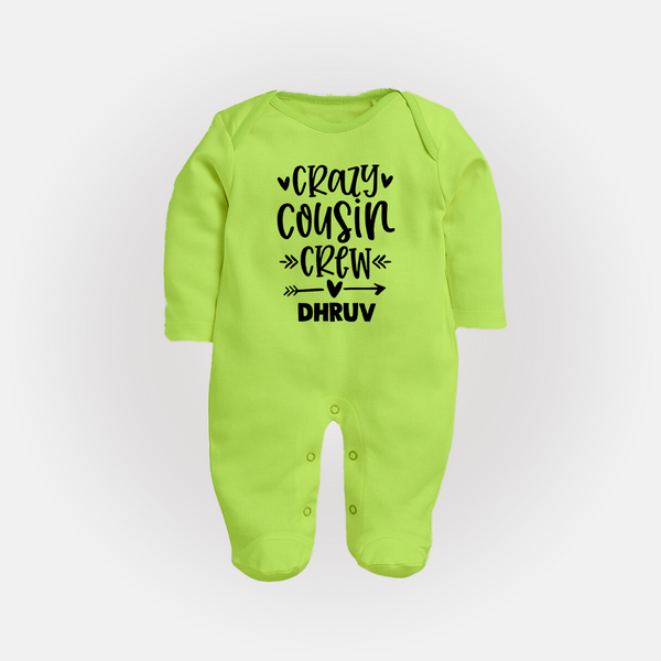 Cousin Charm Sleep Suit / Full Sleeve Bodysuit Outfit | Celebrate the Cousin Bond - LIME GREEN - New Born (Chest 7.5")