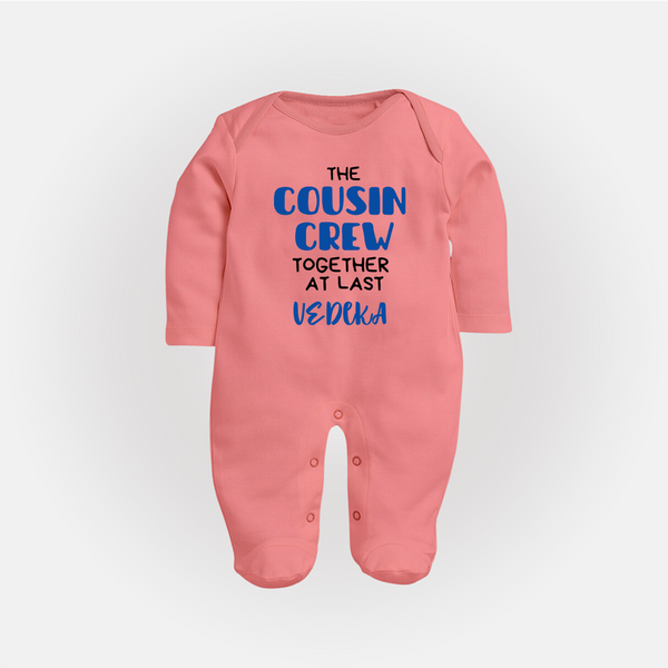 Cousin Love Sleep Suit / Full Sleeve Bodysuit Outfit | Soft Cotton for Infants - PEACH - New Born (Chest 7.5")