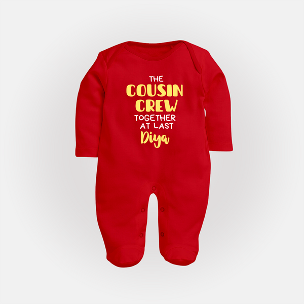 Cousin Love Sleep Suit / Full Sleeve Bodysuit Outfit | Soft Cotton for Infants - RED - New Born (Chest 7.5")
