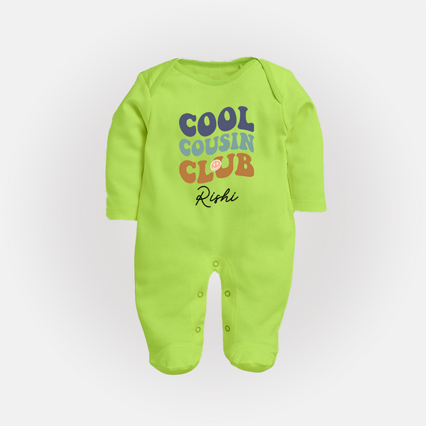 Baby Cousin Bond Sleep Suit / Full Sleeve Bodysuit | Custom Name Options - LIME GREEN - New Born (Chest 7.5")