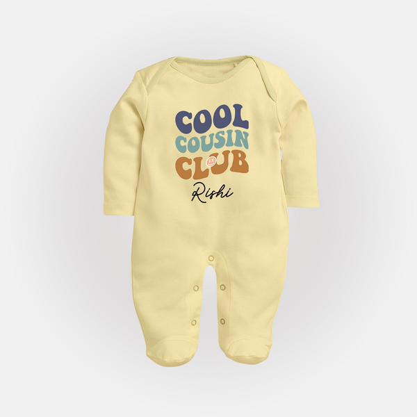 Baby Cousin Bond Sleep Suit / Full Sleeve Bodysuit | Custom Name Options - PASTEL YELLOW - New Born (Chest 7.5")