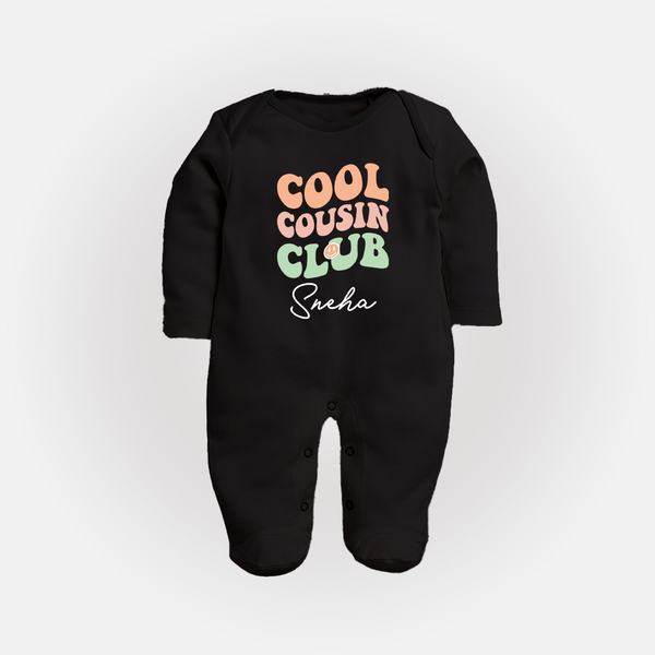 Baby Cousin Bond Sleep Suit / Full Sleeve Bodysuit | Custom Name Options - BLACK - New Born (Chest 7.5")