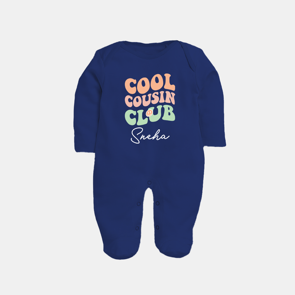 Baby Cousin Bond Sleep Suit / Full Sleeve Bodysuit | Custom Name Options - NAVY BLUE - New Born (Chest 7.5")