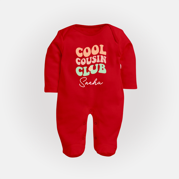 Baby Cousin Bond Sleep Suit / Full Sleeve Bodysuit | Custom Name Options - RED - New Born (Chest 7.5")