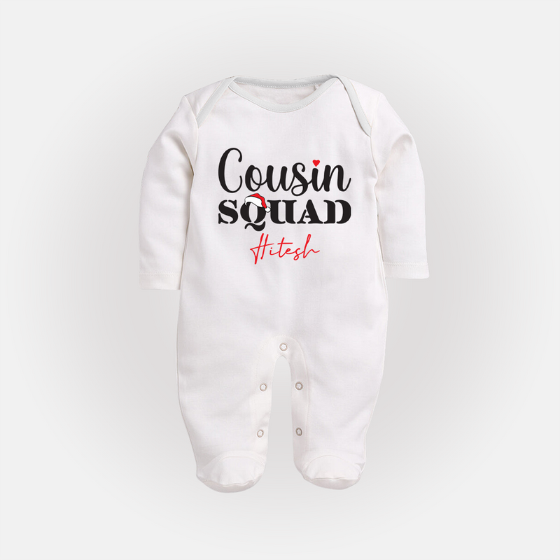 Cousin Joy Sleep Suit / Full Sleeve Bodysuit Outfit | Perfect for Family Gatherings - WHITE - New Born (Chest 7.5")
