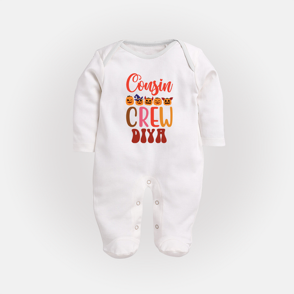 Baby Cousin Gang Sleep Suit / Full Sleeve Bodysuit | Comfortable and Cute - WHITE - New Born (Chest 7.5")