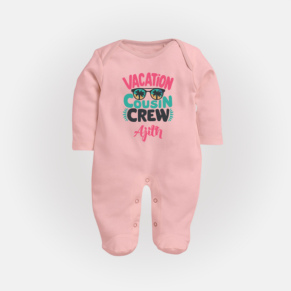 Cousin Fun Squad Sleep Suit / Full Sleeve Bodysuit | Comfortable Baby Wear - BABY PINK - New Born (Chest 7.5")