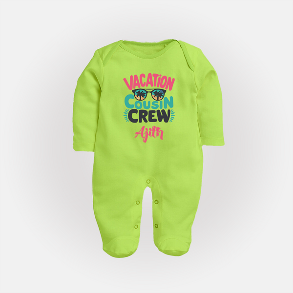 Cousin Fun Squad Sleep Suit / Full Sleeve Bodysuit | Comfortable Baby Wear - LIME GREEN - New Born (Chest 7.5")