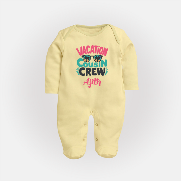 Cousin Fun Squad Sleep Suit / Full Sleeve Bodysuit | Comfortable Baby Wear - PASTEL YELLOW - New Born (Chest 7.5")