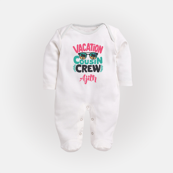 Cousin Fun Squad Sleep Suit / Full Sleeve Bodysuit | Comfortable Baby Wear - WHITE - New Born (Chest 7.5")
