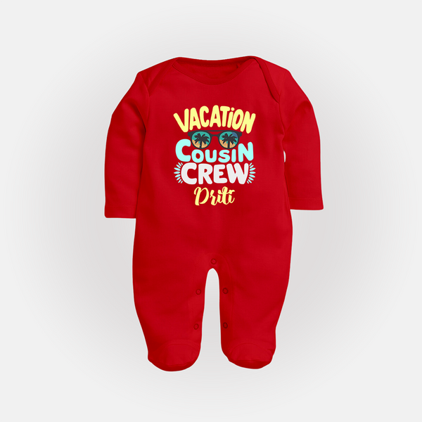 Cousin Fun Squad Sleep Suit / Full Sleeve Bodysuit | Comfortable Baby Wear - RED - New Born (Chest 7.5")