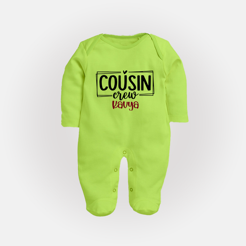 Cousin Vibes Only Sleep Suit / Full Sleeve Bodysuit | Festive Wear for Babies - LIME GREEN - New Born (Chest 7.5")