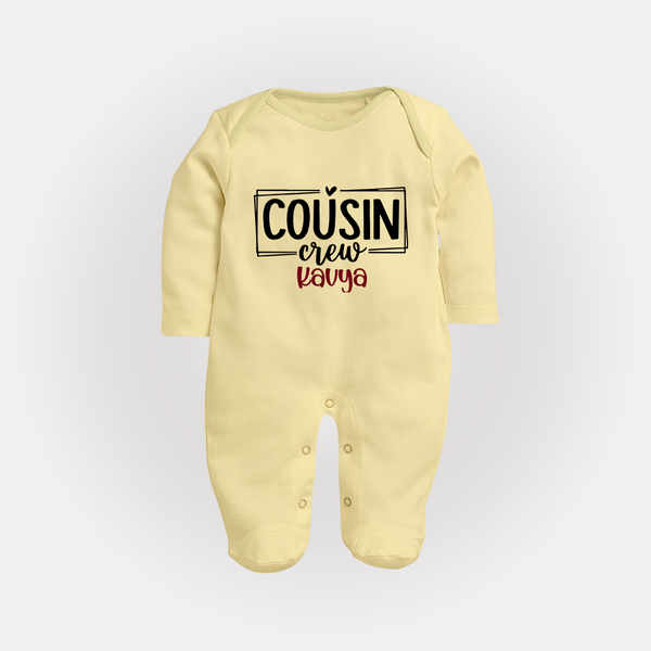Cousin Vibes Only Sleep Suit / Full Sleeve Bodysuit | Festive Wear for Babies - PASTEL YELLOW - New Born (Chest 7.5")