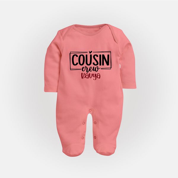 Cousin Vibes Only Sleep Suit / Full Sleeve Bodysuit | Festive Wear for Babies - PEACH - New Born (Chest 7.5")