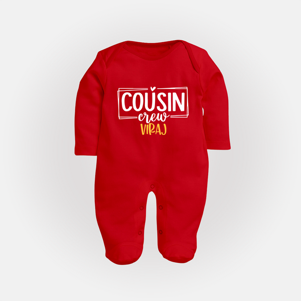 Cousin Vibes Only Sleep Suit / Full Sleeve Bodysuit | Festive Wear for Babies - RED - New Born (Chest 7.5")