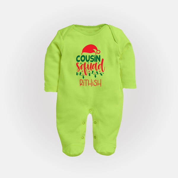 Cousin Stars Sleep Suit / Full Sleeve Bodysuit | Personalized Clothing for Infants - LIME GREEN - New Born (Chest 7.5")