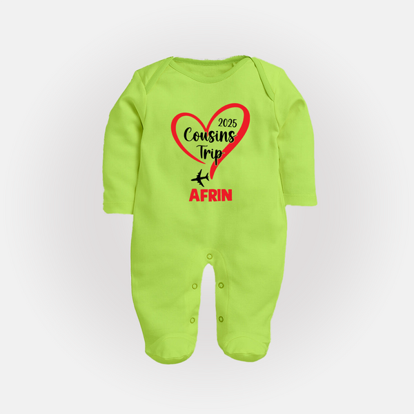 Cousin Delight Sleep Suit / Full Sleeve Bodysuit | Customizable Baby Apparel - LIME GREEN - New Born (Chest 7.5")