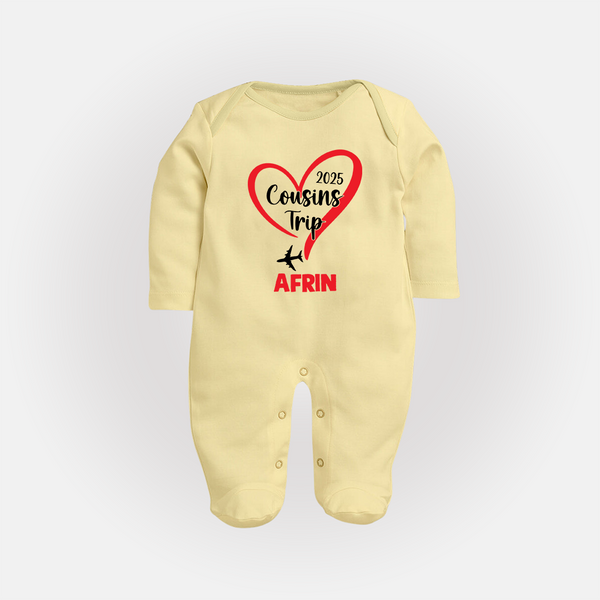 Cousin Delight Sleep Suit / Full Sleeve Bodysuit | Customizable Baby Apparel - PASTEL YELLOW - New Born (Chest 7.5")