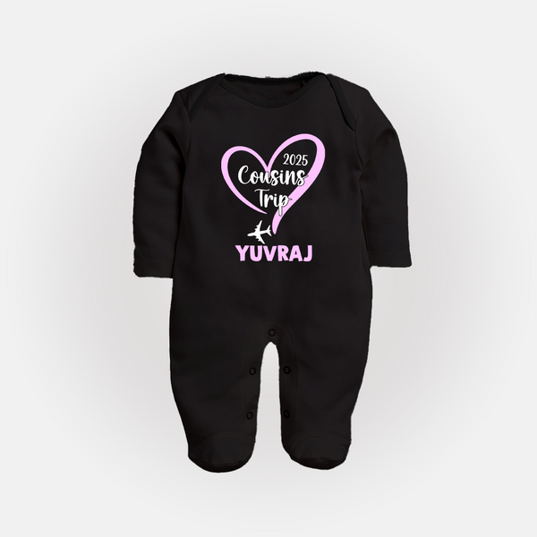 Cousin Delight Sleep Suit / Full Sleeve Bodysuit | Customizable Baby Apparel - BLACK - New Born (Chest 7.5")