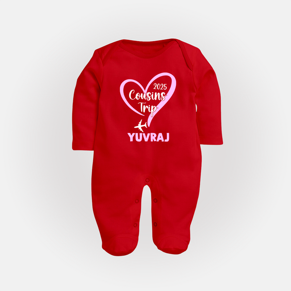 Cousin Delight Sleep Suit / Full Sleeve Bodysuit | Customizable Baby Apparel - RED - New Born (Chest 7.5")