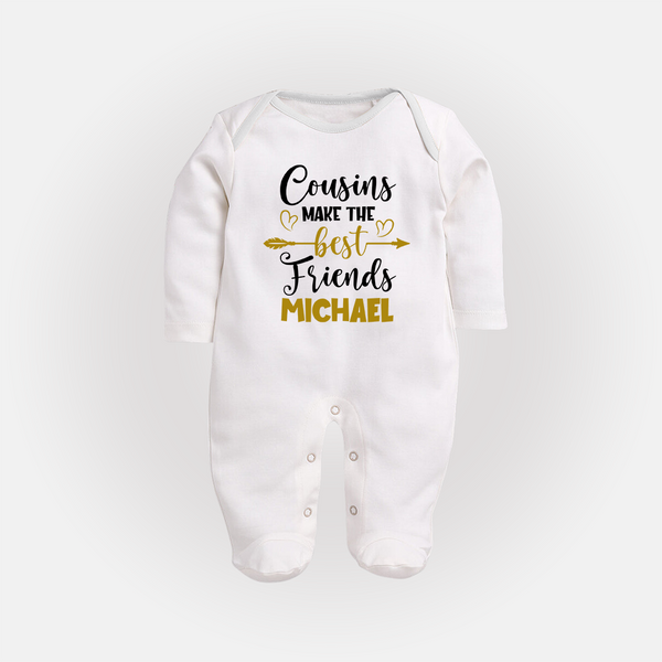 Cousin Cuties Sleep Suit / Full Sleeve Bodysuit | Soft Cotton Matching Outfits - WHITE - New Born (Chest 7.5")
