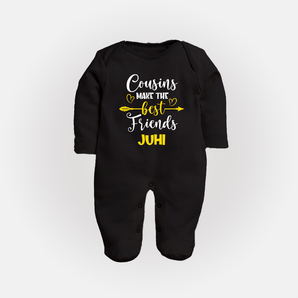 Cousin Cuties Sleep Suit / Full Sleeve Bodysuit | Soft Cotton Matching Outfits - BLACK - New Born (Chest 7.5")