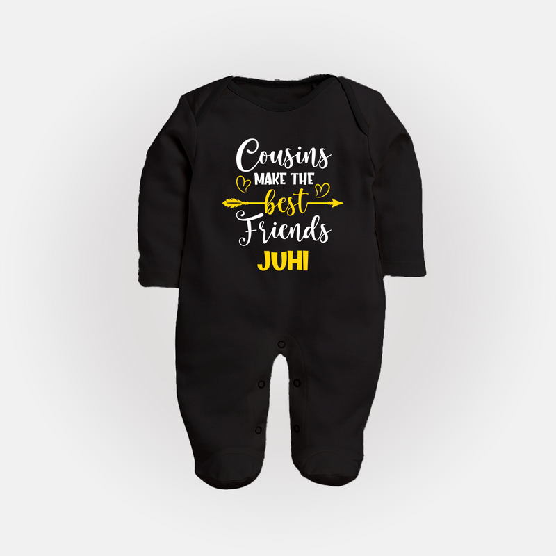 Cousin Cuties Sleep Suit / Full Sleeve Bodysuit | Soft Cotton Matching Outfits - BLACK - New Born (Chest 7.5")