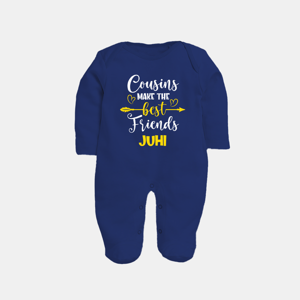 Cousin Cuties Sleep Suit / Full Sleeve Bodysuit | Soft Cotton Matching Outfits - NAVY BLUE - New Born (Chest 7.5")