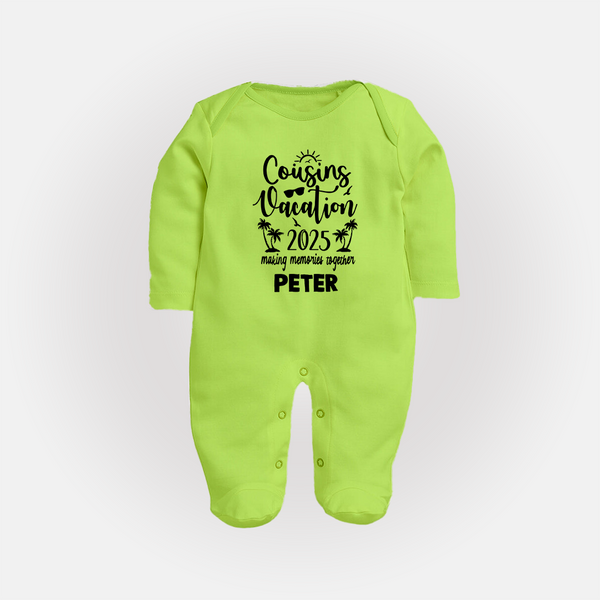 Cousin Adventures Sleep Suit / Full Sleeve Bodysuit Outfit | Soft and Breathable - LIME GREEN - New Born (Chest 7.5")