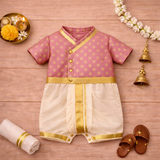 Royal Pink & Gold Baby Dhoti Romper – Traditional Festive Ethnic Outfit