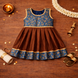Royal Blue & Copper Brown Baby Ethnic Frock – Traditional Festive Outfit for Girls