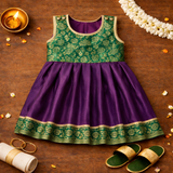 Royal Purple & Emerald Green Baby Ethnic Frock – Traditional Festive Outfit for Girls