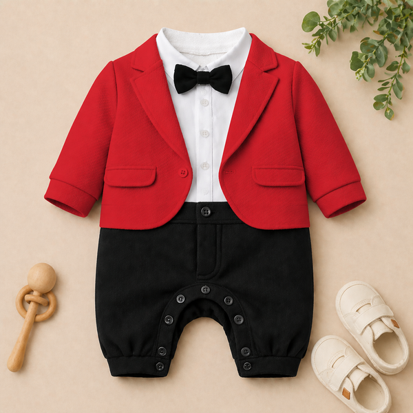 Charming Tuxedo Romper – Elegant Formal Outfit for Little Ones