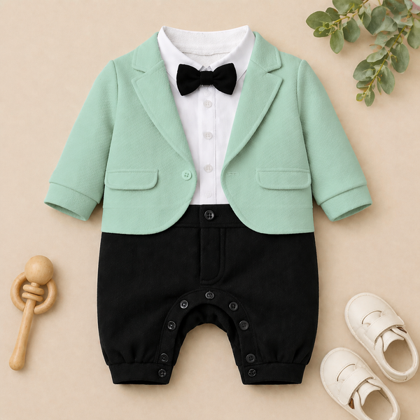 Charming Tuxedo Romper – Elegant Formal Outfit for Little Ones