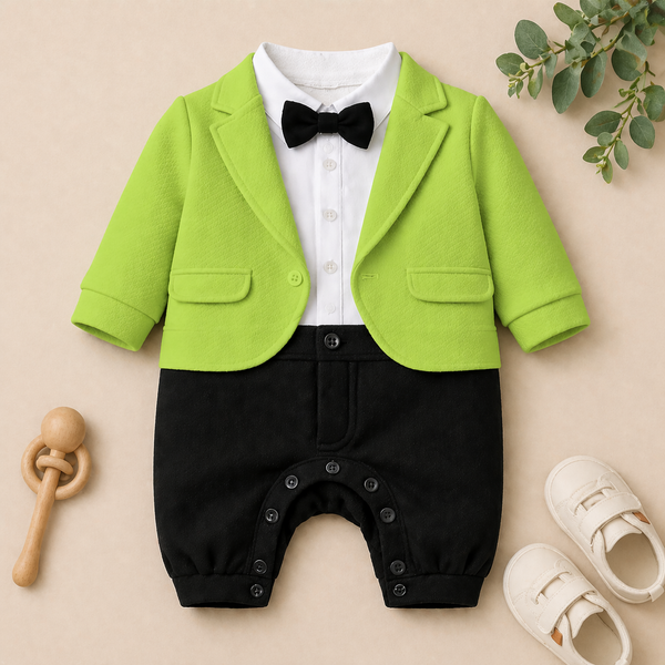 Charming Tuxedo Romper – Elegant Formal Outfit for Little Ones