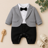 Charming Tuxedo Romper – Elegant Formal Outfit for Little Ones
