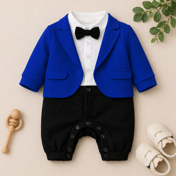 Charming Tuxedo Romper – Elegant Formal Outfit for Little Ones