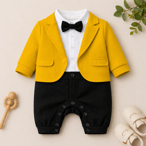 Charming Tuxedo Romper – Elegant Formal Outfit for Little Ones