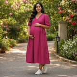Berry Blush Vertical Stripes Maternity Dress Collection