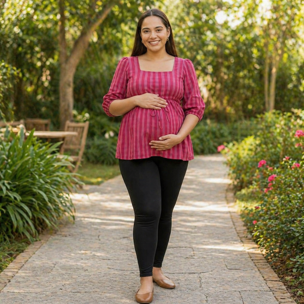 Berry Blush Vertical Stripes Maternity Dress Collection