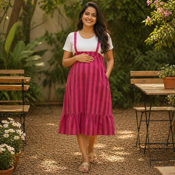 Berry Blush Vertical Stripes Maternity Dress Collection