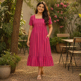 Berry Blush Vertical Stripes Maternity Dress Collection