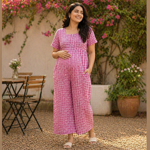Pink Gingham Customized Maternity Dress