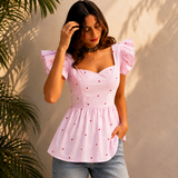 Blush Heart Print Cotton Peplum Top for Women
