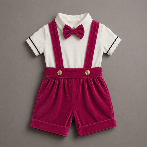 Rosé Velvet Suspender Romper – Luxury Baby Occasion Wear