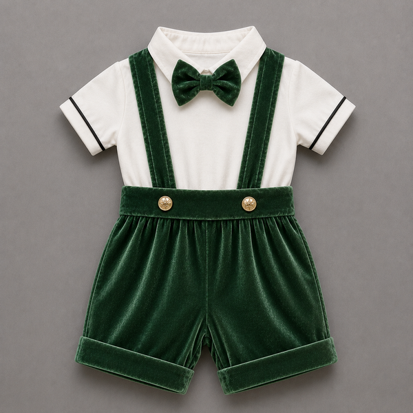 Bottle Green Velvet Suspender Romper – Luxury Baby Occasion Wear