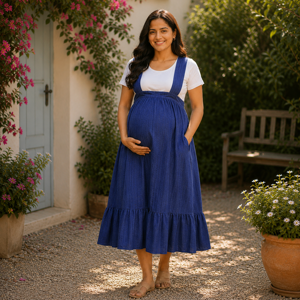 Elegant Navy Blue Maternity Dress