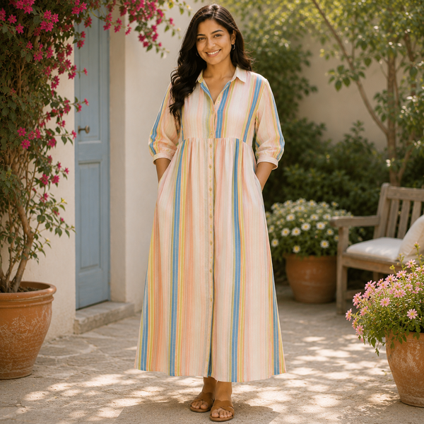 Elegant Pastel Stripe Maternity Maxi